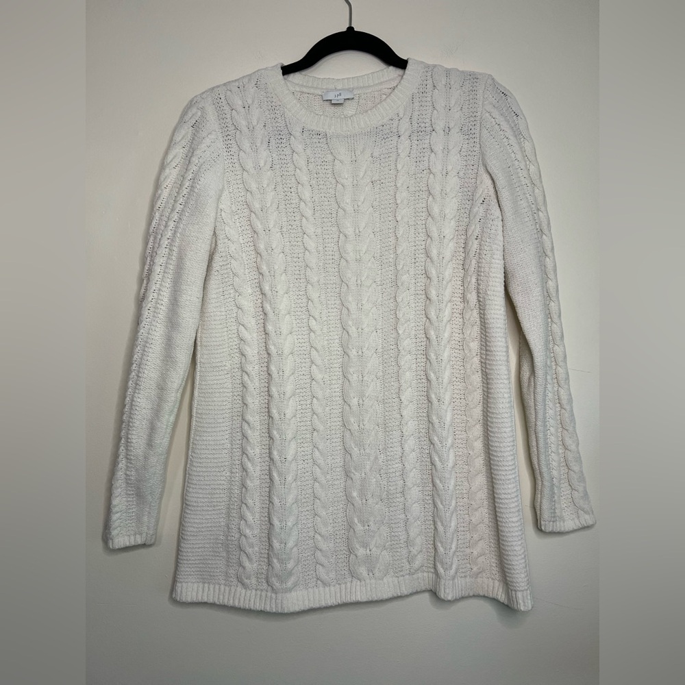 J. Jill Cable‎ Knit Sweater White Textured Long Sleeve Pullover XS